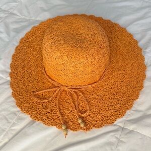 Vibrant Orange Woven Boho Beach Sun Hat